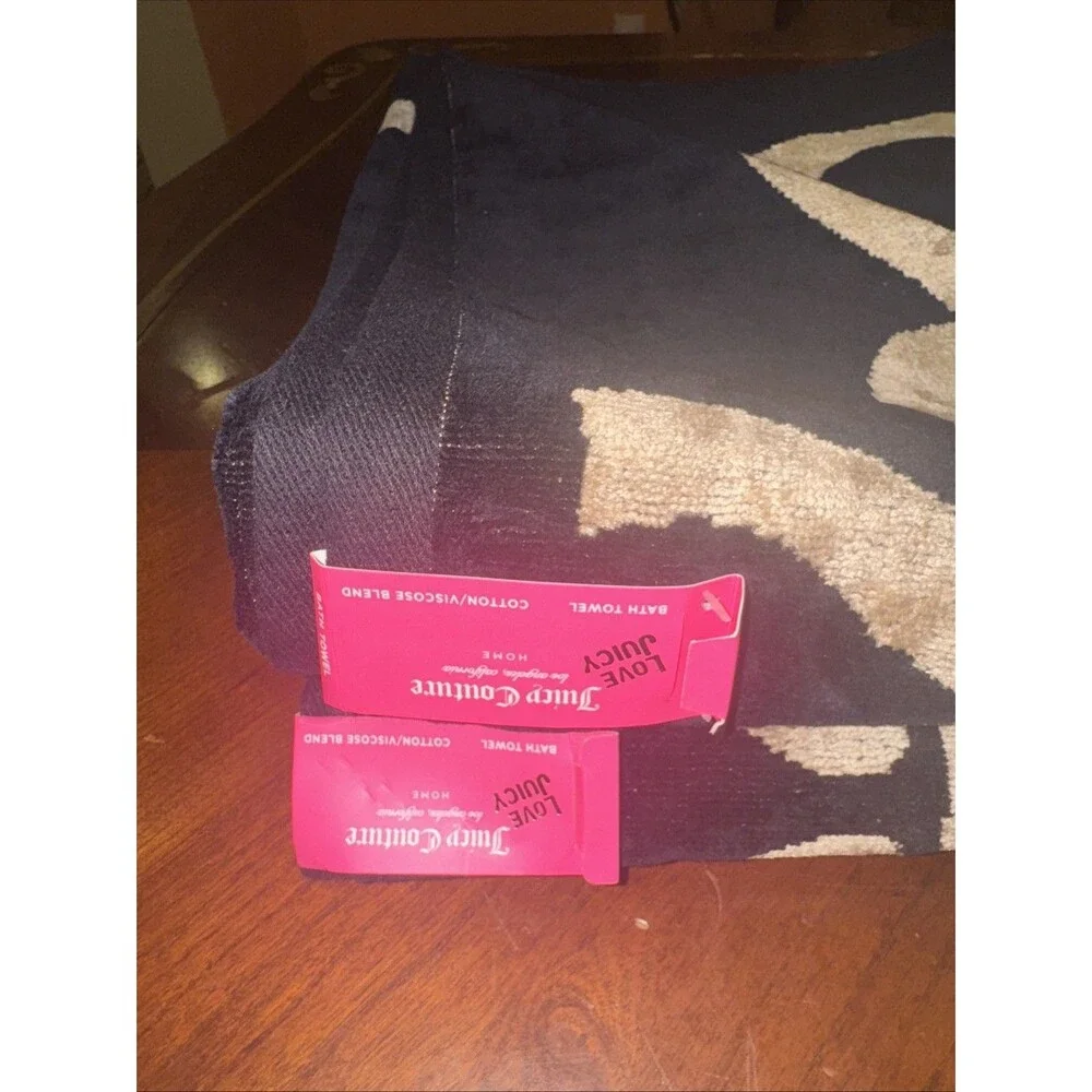 Juicy Coulture Home Bath Towel Set 2pcs Black Cotton/ Viscose Blend New 29”X 54”
